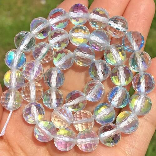 6/8/10mm Faceted AB White MoonStone Glitter Shiny Crystal Quartz Beads Round Loose Spacer Beads For Jewelry Making DIY Bracelets