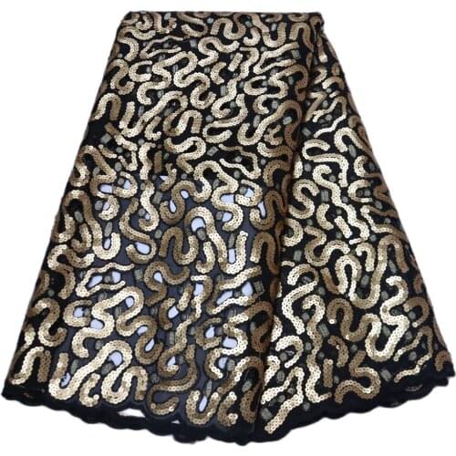 Black and Gold High Quality Double Organza Hand-Cut Shinning Full Sequins Lace for African Aso-Ebi Wedding Party Hot OG004-1