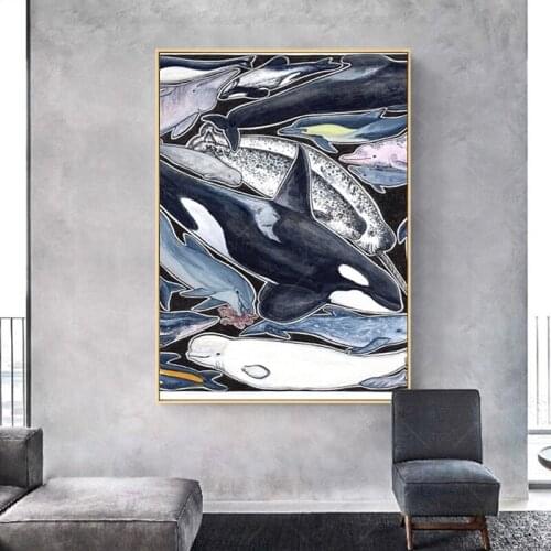 Dolphins orcas belugas narwhals and cie Wall Art Canvas painting Print Wall Poster Art for living home room Decortion frame