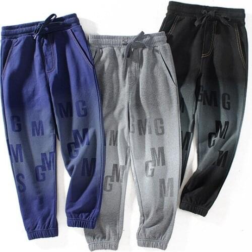 Children Trousers For Boys 2021 Spring And Autumn Cotton Elastic Waist Letter Kids Clothing Long Pants Drawstring Jeans