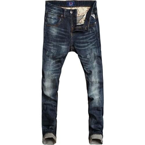 2021 New Fashion Men Jeans High Quality Black Blue Color Slim Fit Elastic Ripped Jeans Men Vintage Designer Jeans Homme