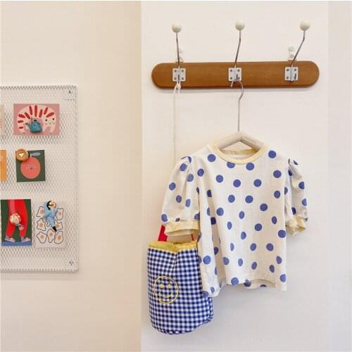 Summer dot printing puff sleeve T shirts Girls cotton casual Tees children clothes Tops