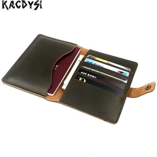 Handmade Cowhide Leather Unisex Wallet Card Case Fashion Passcard Multifunction Document Storage Billfold ID Credit Card Holder