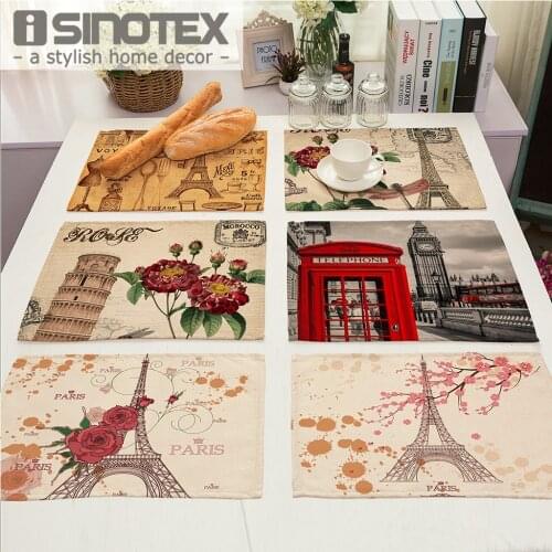Placemat Table Mat Cute The Eiffel Tower Printed For Tables Christmas Heat-insulation 42x32cm/17x13'' Linen Kitchen Dining Pads