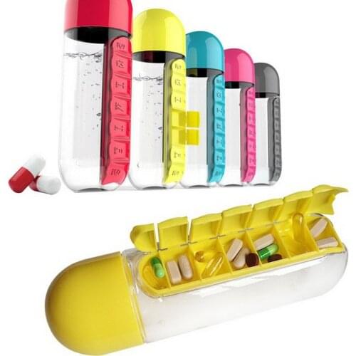 600ml Creative Tritan Seven-day Pill Cup Sports Water Bottle Convenient With Daily Pill Box Organizer Drinking Tour Hiking Cup