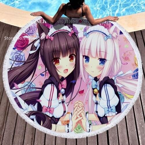 NEKOPARA Round Beach Towels Japan Anime Microfiber Towel Fabric Lovely Beautiful Girls Bath Blanket Summer Swimming Towel