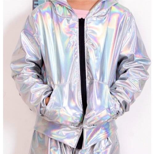 2018 New Spring Autumn Kids bomber Jacket Stage Performance Wear paillette feminina casaco Fluorescence Hip Hop dance coat