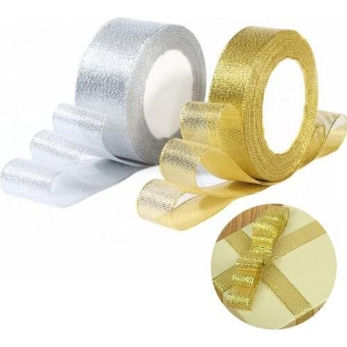 22Meters/Roll Gold/Silver Organza Ribbon Width 6-50mm DIY Handicraft Accessories Tapes For Wedding Supplies Cake Gift Decoration