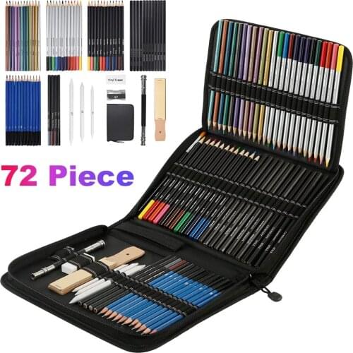 72Piece Drawing Set Beginner Or Professional Tool Set Pencil Case With Watercolor Pencils Accessories Art School Supplies Kit