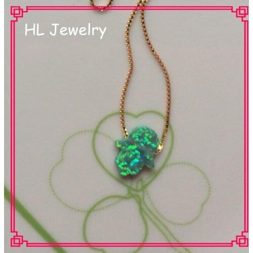 30PCS / Lot Kiwi Green 11*13MM Hamsa Opal Necklace Box Chain Opal Fatima Hamsa Necklace