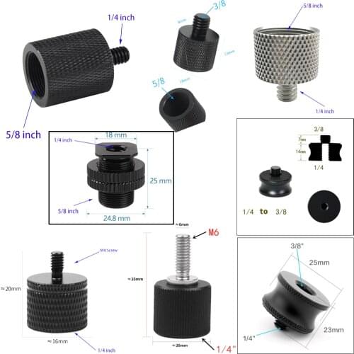1x 5/8" Female to 1/4" 3/8" Male Thread Screw M6 Mount Adapter for Microphone Stand Tripod Plate Flash Light Bracket Converter