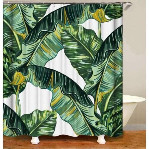 Plante Verte Feuille de bananier Blanc Rideau de Douche résistant à l'usure, Facile à Nettoyer, résistant à l'eau