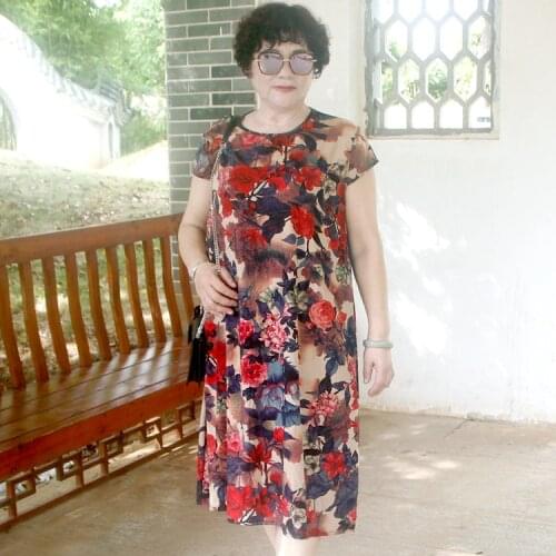 8xl 7XL 6XL 5XL plus size summer dress women short sleeve middle age women dress vestido cotton linen print pleated dress FC345