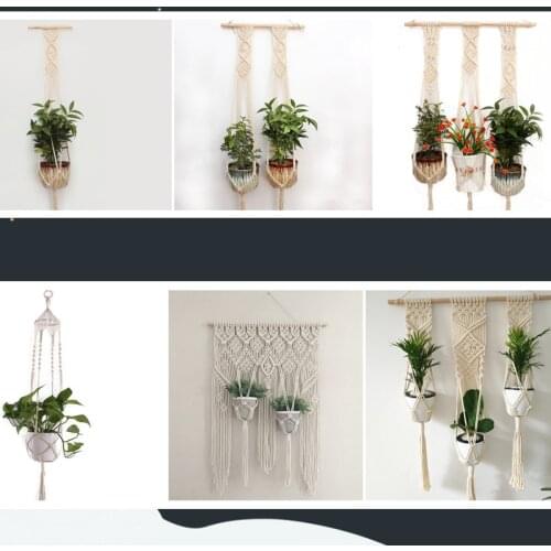 Macrame Hanging Planter Basket Wall handmade plant hanger pot indoor purl edging and wood bead Party Wedding Home Decoration