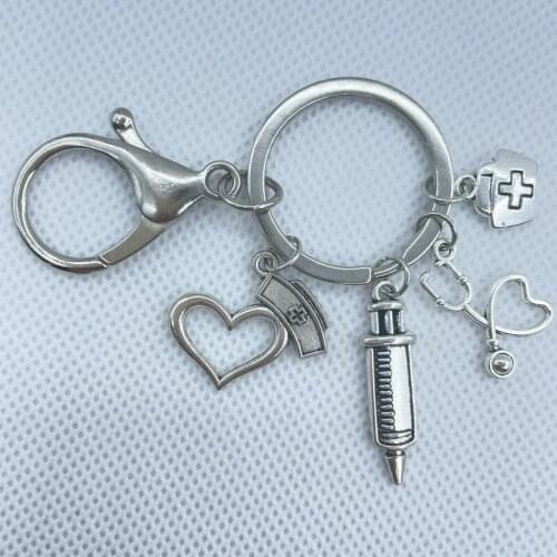 Syringe Stethoscope Medicine Box Keychain Family Health Doctor Nurse Memorial Accessories Graduation Gift