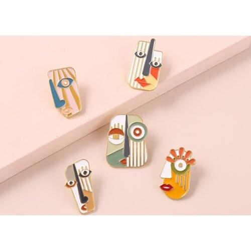 Modern Geometric Portrait Art Abstract Face Enamel Pins Metal Brooches Lapel Badges Pins up Gifts for Men Women Accessories