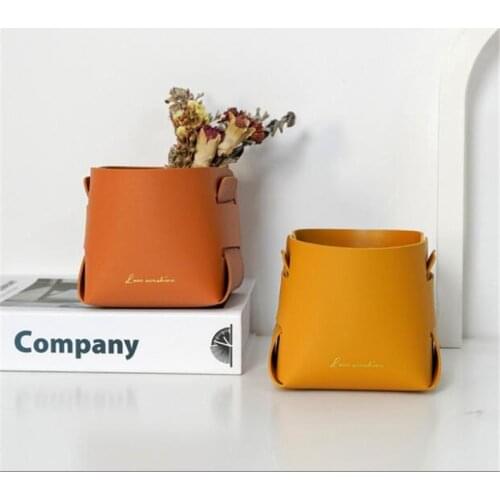 Storage Bag Lether Desk Organizer Office Key Pen Container Fake Flower Vase Home Decoration