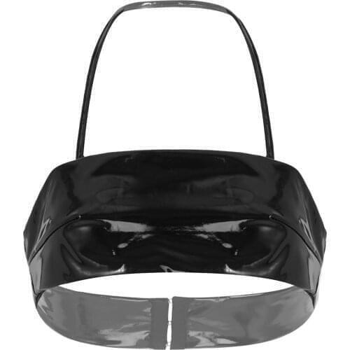 Summer Women Glossy Patent Leather Exotic Tanks Sissy Clubwear Halter Neck Strappy Crop Tops Sleeveless Wet Look Sexy Lingerie