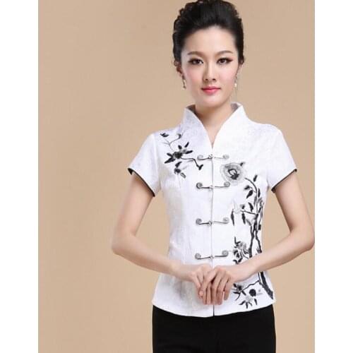Traditional Chinese women shirt Summer Blouse tops Embroidery Tang Vintage