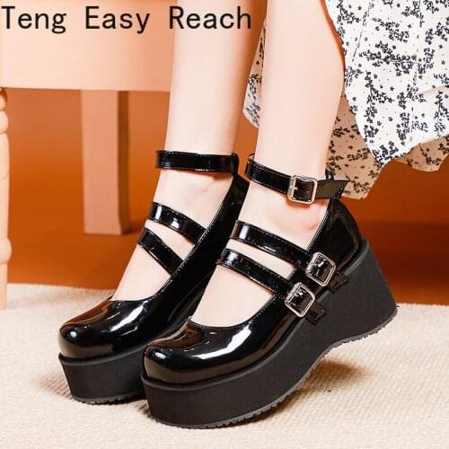 NewJapanese Style Vintage Platform Round Toe Buckle Mary Janes Shoes WomenS Shallow Mouth Casual Student Leather Shoes Thick