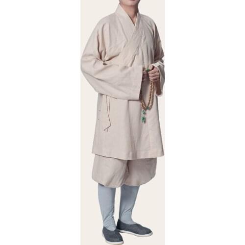 Unisex Buddhist Monks suits robe kung fu uniforms abbot nun Lohan ARHAT clothing sets lay meditation clothing beige white