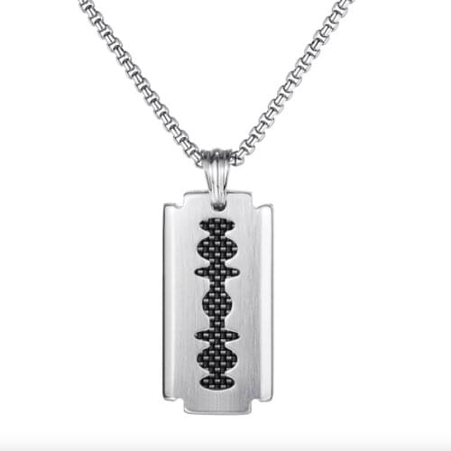 Stainless steel carbon fiber material vintage razor shaver pendant necklace jewelry gift punk rock mens jewelry gift for him