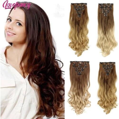 Eunice hair 22inch Ombre Long curly Hair Extension 7pcs/set 16 Clips High Tempreture Synthetic Hairpiece Clip in Hair Extensions