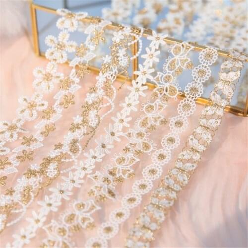 High Quality Flower Butterfly Gold Thread Embroidery Water Lace DIY Skirt Collar DIY Fabric Accessories 1 Yard