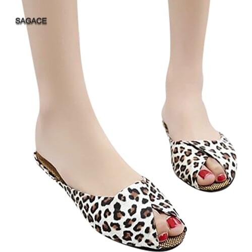 SAGACE Womens Fashion Casual Fish Mouth Low Heels Leopard Square Heel Shoes Female Sandalias Mujer 2020 Ladies Beach Sandals