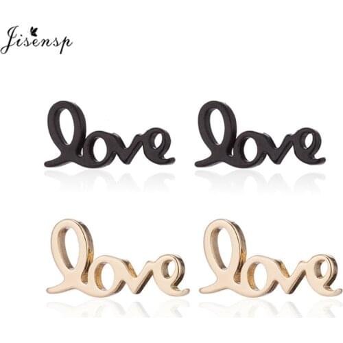 Jisensp Lovely Letter Stainless Steel Earrings Geometric Love Heart Stud Earrings for Women Jewelry Girlfriend Gift pendientes