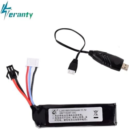11.1v 2000mah 451865 Lipo Battery + Charger for Electric Water Guns Battery RC Helicopter 3S Lithium Polymer Battery SM-2P Plug