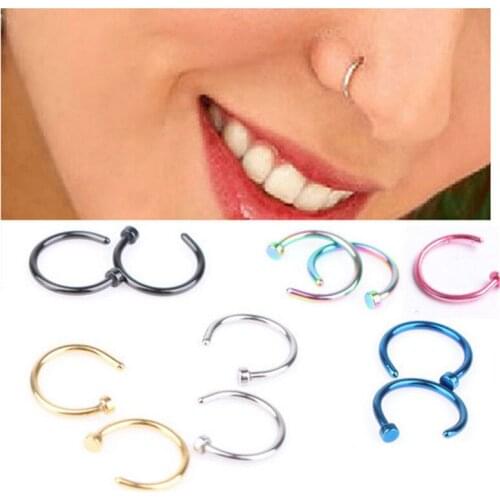 2Pcs/set U Shaped Fake Nose Ring Hoop Unisex Women Septum Rings Stainless Steel Nose Piercing Fake Piercing Punk Body Jewelry