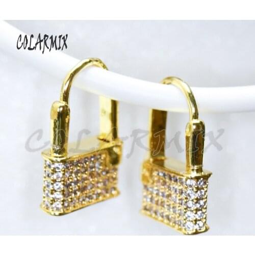 3Pairs Gold Zircon lock earrings Mix colors Crystal earrings Zircon earrings Jewelry earrings fashion jewelry51023