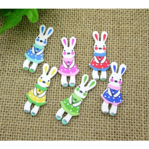 50Pcs Mixed Rabbit Wood Shape Apparel Sewing Buttons For Kids Clothes Scrapbooking Decorative Handicraft DIY Accessories