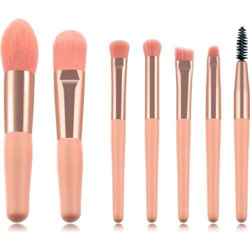 7Pcs Brown Gold Wooden Handle Pink Gold Tube Eye Makeup Brush Set Blooming Outline Tool To Create A Refined Look #LR1