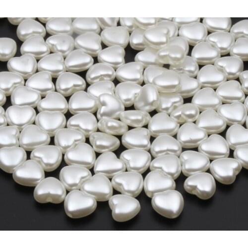 10x11mm 50Pcs Acrylic Beads With Hole Beige Pearls Love Heart Shape Imitation Pearl Supplies For Jewelry Making DIY Accessories