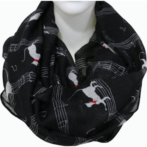 Free Shipping 2019 New Fashionable Women Black Beige Music Note Cats Print Infinity Scarves Snood For Ladies