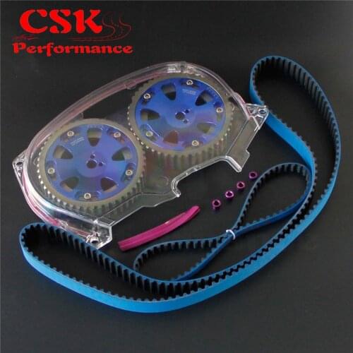 Racing Timing Belt Cover + Cam Pulley + Timing Belt For Lancer Evolution 4G63 EVO 4 5 6 7 8 Blue,Gray