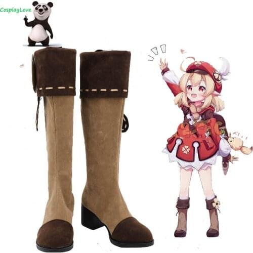 CosplayLove Genshin Impact Klee Brown Cosplay Shoes Long Boots Leather Custom Hand Made For Girl Boy