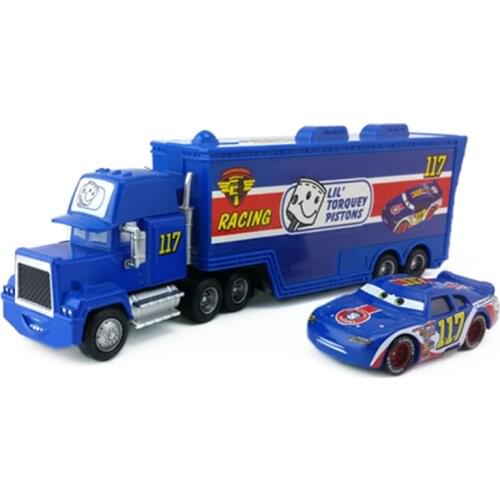 Disney Pixar Cars Lightning Mcqueen 2pcs No.117 Torquey Pistons Mack Uncle Truck & Racer 1:55 Diecast Metal Model Toys Car Kids