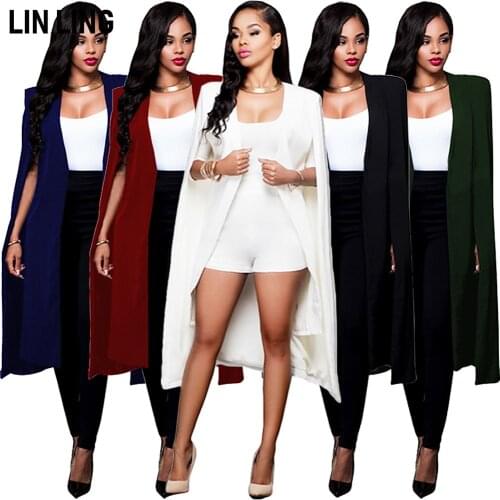 LINLING Personalized Solid Color Long Irregular Stitching Single Breasted Large Cloak Plus Size Suit Coat
