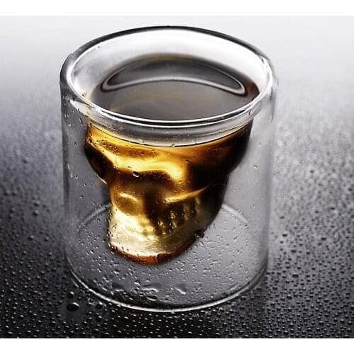 Double Layers Shot Transparent Crystal 3 Sizes Skull Head Glass Tea Cup For Whiskey Wine Vodka Bar Club beer wine glass