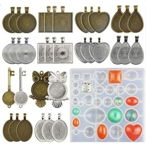 Epoxy Resin Molds Jewelry Casting Moulds For Pendant DIY Craft Making Pendant Trays Round & Square Heart & Teardrop & Oval