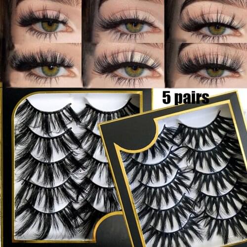 5 Pairs Imitation Mink Hair False Eyelashes 6D Soft Fluffy Voluminous Thick Natural Long Eyelashes Makeup Beauty Extension Tool