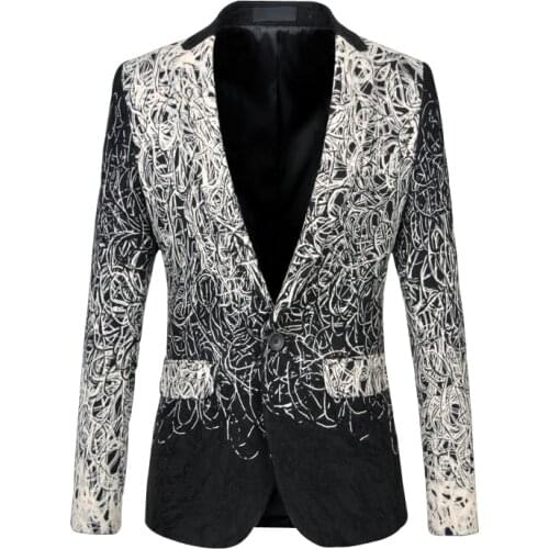 Men Casual Blazer Fashion Slim Suit Jacket Wedding Groom Stage Costume Singer Host Dancer Ball Party Prom Nightclub Large Size