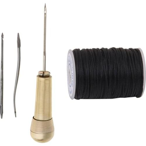 DIY Canvas Leather Tent Sewing Awl Needles Leathercraft Needle Kit Tool + 1Pcs Heavy Duty Waxed Thread Spool