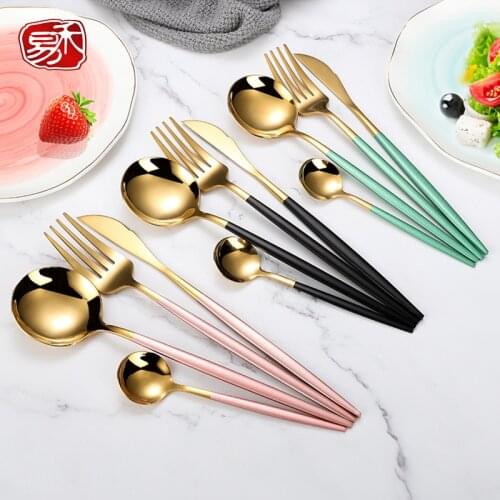 4Pcs/set Black Gold Cutlery Set 410 Stainless Steel Dinnerware Silverware Flatware Set Dinner Knife Fork Spoon Dropshipping CST