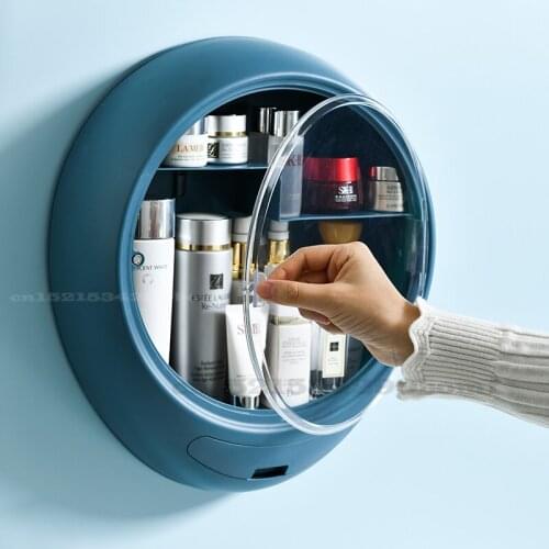 Wall-mounted Makeup Storage Box Organizer Plastic Saving Space Wall Paste Container Make Up Case Cosmetic Boxes Container