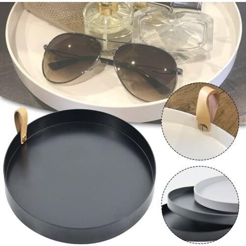 Nordic Round Storage Tray Desk Organizer Tray Cosmetic Jewelry with Wood Handle Decor Plastic Organizer Home Decor Fast delivery