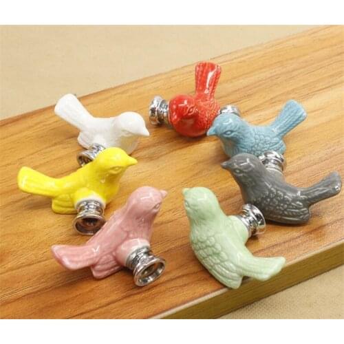 New 50pcs/lot Ceramic Peace Dove Drawer Knobs 3D Cartoon Bird Cabinet Cupboard Handles Novelty Creative